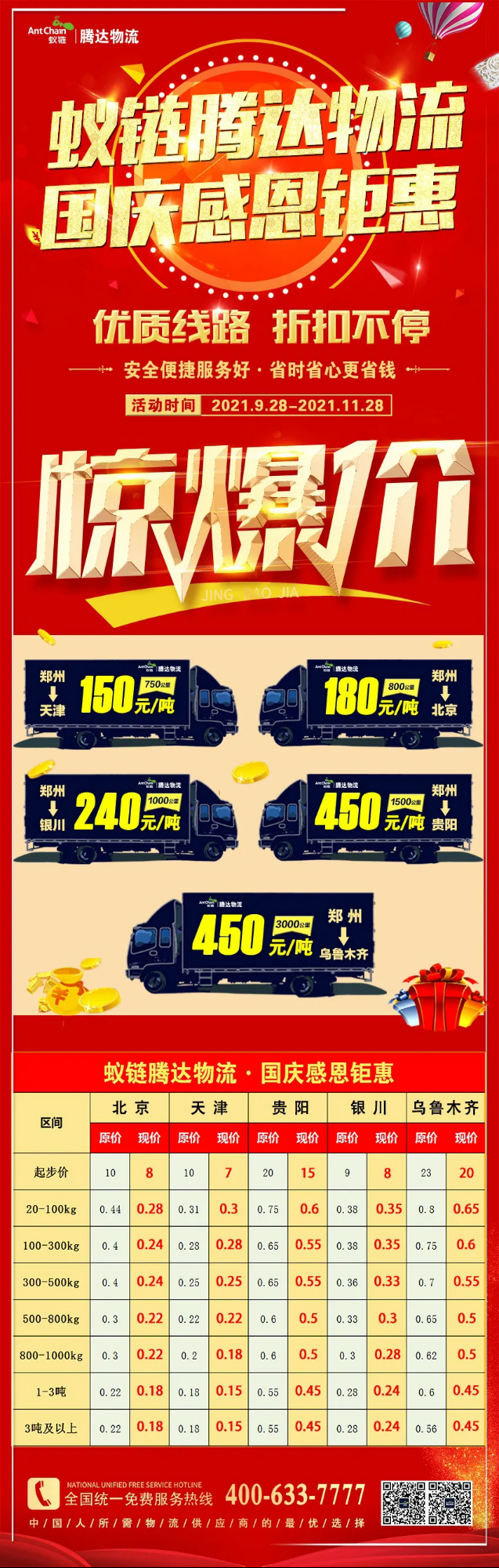 國慶鉅惠來襲 | 蟻鏈·騰達物流優質線路“驚爆價”，助您收獲滿滿